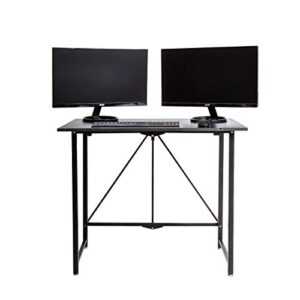 Origami Folding Computer Desk for Office Study Students Bedroom Home Gaming and Craft | Space Saving Foldable Design, Fits Dual Monitors and Laptop, Collapsible, No Assembly Required | (Wood, Medium)