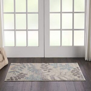 nourison tranquil floral ivory/light blue 2' x 4' area -rug, easy -cleaning, non shedding, bed room, living room, dining room, kitchen (2x4)