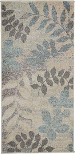 Nourison Tranquil Floral Ivory/Light Blue 2' x 4' Area -Rug, Easy -Cleaning, Non Shedding, Bed Room, Living Room, Dining Room, Kitchen (2x4)