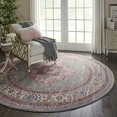 Nourison Passion Grey 8' x Round Area -Rug, Boho, Traditional, Easy -Cleaning, Non Shedding, Bed Room, Living Room, Hallway, (8' Round)