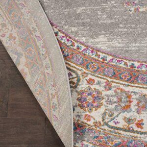 Nourison Passion Grey 8' x Round Area -Rug, Boho, Traditional, Easy -Cleaning, Non Shedding, Bed Room, Living Room, Hallway, (8' Round)