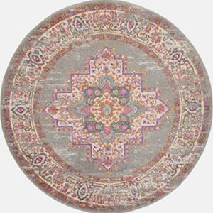 Nourison Passion Grey 8' x Round Area -Rug, Boho, Traditional, Easy -Cleaning, Non Shedding, Bed Room, Living Room, Hallway, (8' Round)