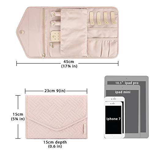 BAGSMART Travel Jewelry Organizer Roll Foldable Jewelry Case for Journey-Rings, Necklaces, Bracelets, Earrings, Soft Pink