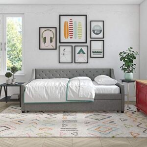 Novogratz Her Majesty Upholstered Daybed and Trundle, Twin Over Twin, Grey Linen