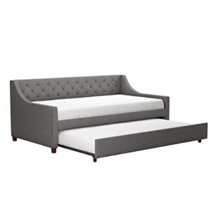 Novogratz Her Majesty Upholstered Daybed and Trundle, Twin Over Twin, Grey Linen