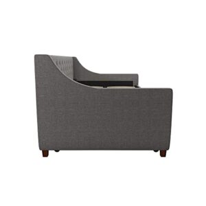 Novogratz Her Majesty Upholstered Daybed and Trundle, Twin Over Twin, Grey Linen