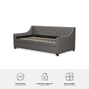 Novogratz Her Majesty Upholstered Daybed and Trundle, Twin Over Twin, Grey Linen