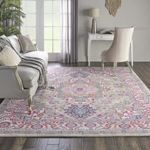 nourison passion bohemian light grey/pink 8' x 10' area-rug, easy-cleaning, non shedding, bed room, living room, dining room, kitchen (8x10)