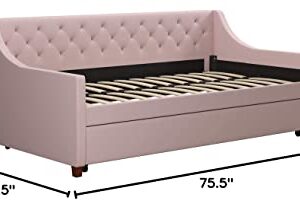 Novogratz Her Majesty Upholstered Daybed with Trundle, Twin Size Frame, Pink Linen