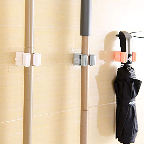 [4Pack] Mop and Broom Holder Broom Organizer Grip Clips, Self Adhesive Reusable No Drilling Super Anti-Slip, Wall Mounted Storage Rack Storage & Organization for Your Home, Kitchen and Wardrobe