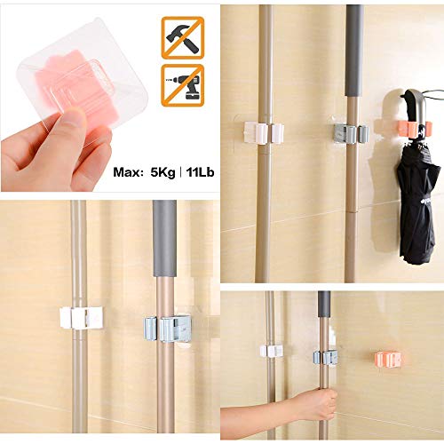 [4Pack] Mop and Broom Holder Broom Organizer Grip Clips, Self Adhesive Reusable No Drilling Super Anti-Slip, Wall Mounted Storage Rack Storage & Organization for Your Home, Kitchen and Wardrobe