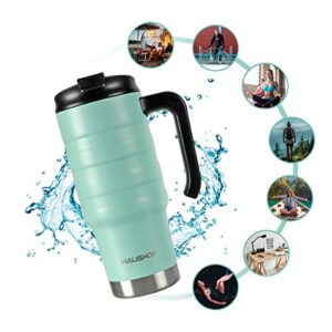 HAUSHOF 24 oz Travel Mug, Stainless Double Wall Vacuum Insulated Tumbler with Handle & Spill Proof Twist On Flip Lid and Wide Mouth, BPA Free