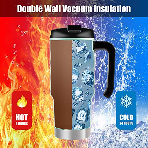 HAUSHOF 24 oz Travel Mug, Stainless Double Wall Vacuum Insulated Tumbler with Handle & Spill Proof Twist On Flip Lid and Wide Mouth, BPA Free