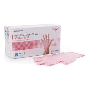 mckesson pink nitrile exam gloves - powder-free, latex-free, ambidextrous, textured fingertips, non-sterile - size small, 250 count, 1 box