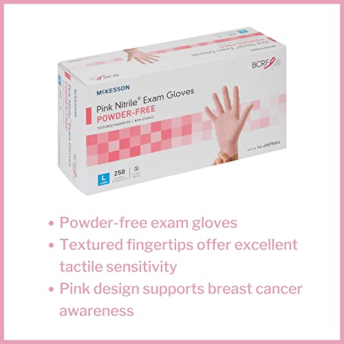 McKesson Pink Nitrile Exam Gloves - Powder-Free, Latex-Free, Ambidextrous, Textured Fingertips, Non-Sterile - Size Small, 250 Count, 1 Box