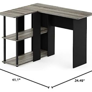 Furinno Abbott L-Shape Computer Desk with Bookshelf, French Oak Grey/Black