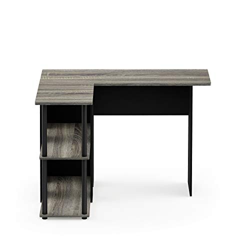 Furinno Abbott L-Shape Computer Desk with Bookshelf, French Oak Grey/Black