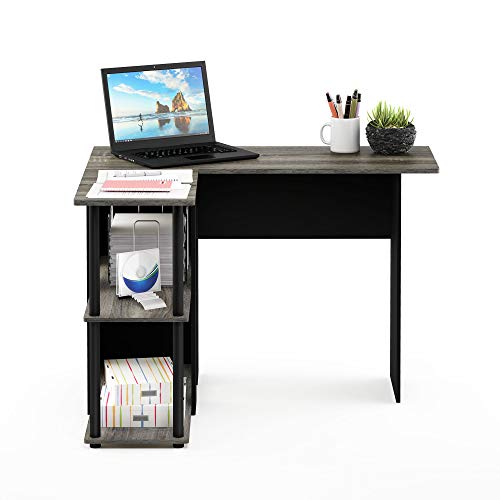 Furinno Abbott L-Shape Computer Desk with Bookshelf, French Oak Grey/Black