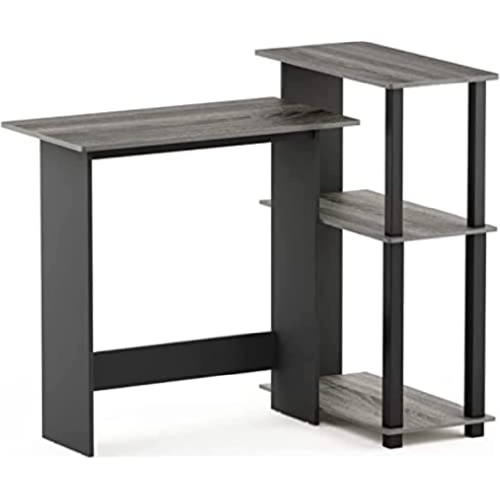 Furinno Abbott Corner Computer Desk with Bookshelf, French Oak Grey/Black