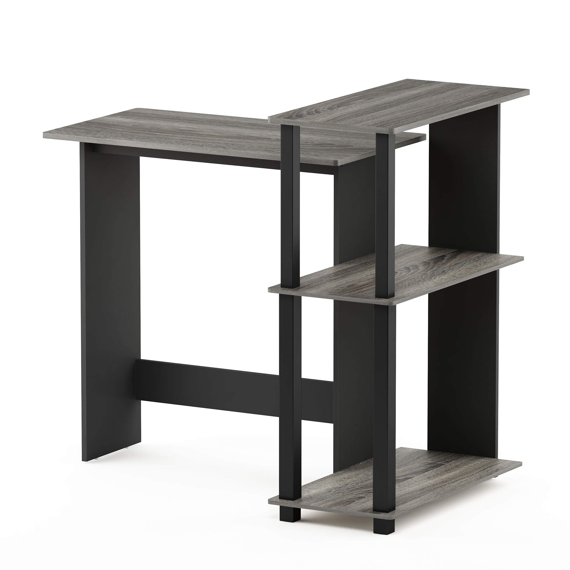 Furinno Abbott Corner Computer Desk with Bookshelf, French Oak Grey/Black