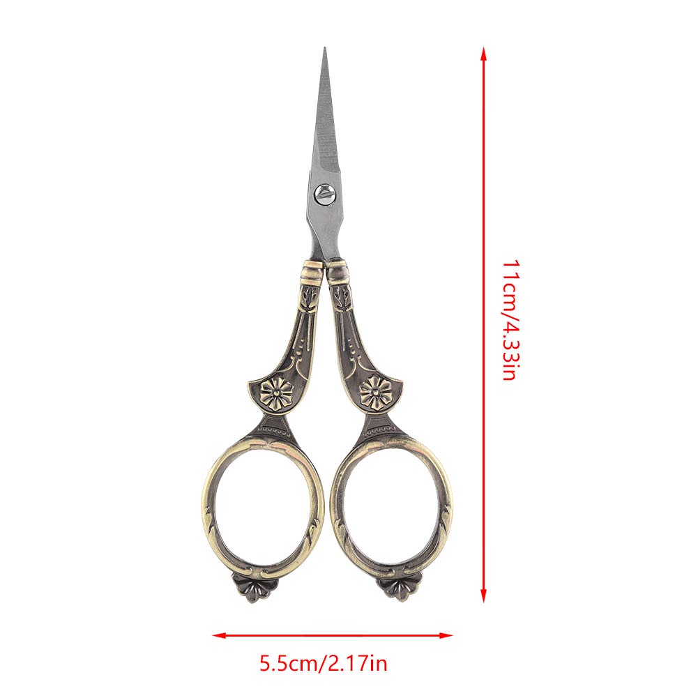 Antique Vintage Style Scissor,Mini Vintage Stainless Steel Sewing Scissors Classical Cutting Embroidery Crafts Tool Household DIY Sewing Accessories(Bronze)