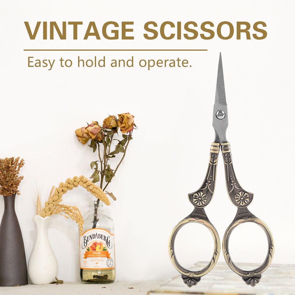 Antique Vintage Style Scissor,Mini Vintage Stainless Steel Sewing Scissors Classical Cutting Embroidery Crafts Tool Household DIY Sewing Accessories(Bronze)