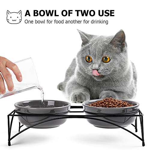 Y YHY Cat Food Bowls, Elevated Cat Bowls, Raised Pet Food Water Bowls with Stand, Ceramic Pet Bowls for Cat or Dogs, 12 Ounces Cat Dishes, Grey