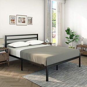 AMBEE21 Modern Queen Platform Metal Bed Frame with Headboard, Black Heavy Duty Iron Metal Bed Frame, Sturdy Mattress Support, Under Bed Storage, Steel Slat Support