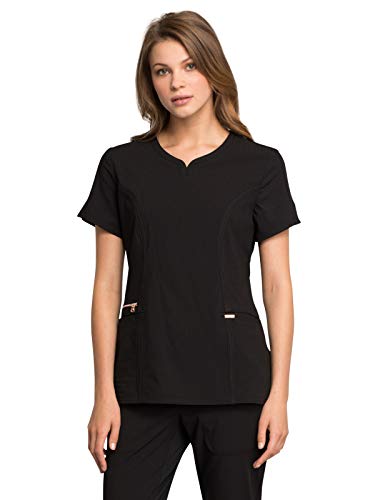 Cherokee Statement Women Scrubs Top Ribbed V-Neck CK695, M, Black