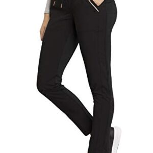 Cherokee Statement Women Scrubs Pant Mid Rise Tapered Leg Drawstring CK055, S, Black