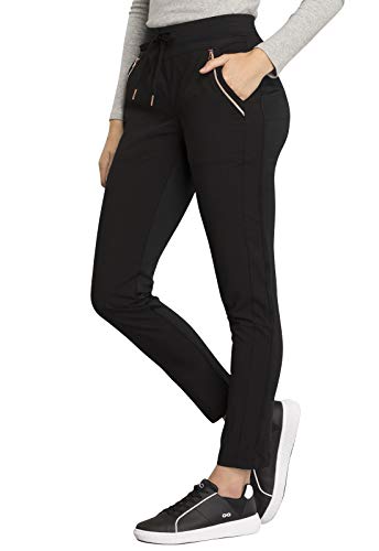 Cherokee Statement Women Scrubs Pant Mid Rise Tapered Leg Drawstring CK055, S, Black