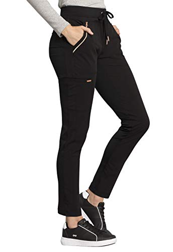 Cherokee Statement Women Scrubs Pant Mid Rise Tapered Leg Drawstring CK055, S, Black