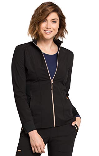 Cherokee Statement Women Warm Up Scrubs Jacket Zip Front CK365, M, Black