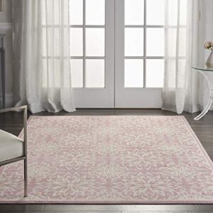 nourison jubilant floral ivory/pink 4' x 6' area rug, easy -cleaning, non shedding, bed room, living room, dining room, kitchen (4x6)