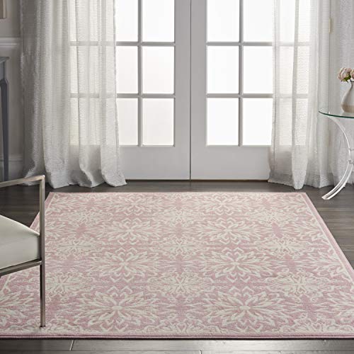 Nourison Jubilant Floral Ivory/Pink 4' x 6' Area Rug, Easy -Cleaning, Non Shedding, Bed Room, Living Room, Dining Room, Kitchen (4x6)