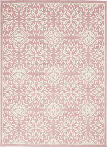 Nourison Jubilant Floral Ivory/Pink 4' x 6' Area Rug, Easy -Cleaning, Non Shedding, Bed Room, Living Room, Dining Room, Kitchen (4x6)