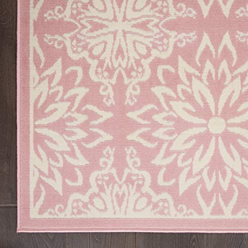 Nourison Jubilant Floral Ivory/Pink 4' x 6' Area Rug, Easy -Cleaning, Non Shedding, Bed Room, Living Room, Dining Room, Kitchen (4x6)