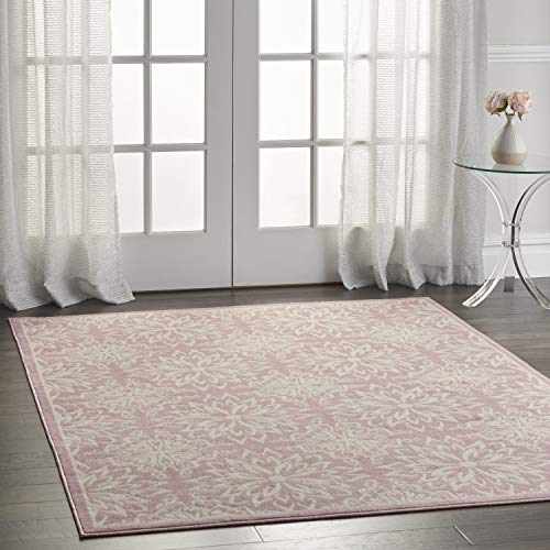 Nourison Jubilant Floral Ivory/Pink 4' x 6' Area Rug, Easy -Cleaning, Non Shedding, Bed Room, Living Room, Dining Room, Kitchen (4x6)