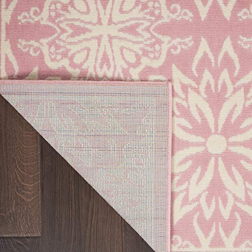 Nourison Jubilant Floral Ivory/Pink 4' x 6' Area Rug, Easy -Cleaning, Non Shedding, Bed Room, Living Room, Dining Room, Kitchen (4x6)