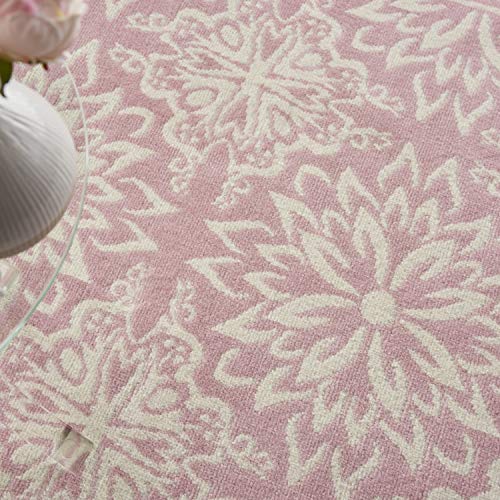 Nourison Jubilant Floral Ivory/Pink 4' x 6' Area Rug, Easy -Cleaning, Non Shedding, Bed Room, Living Room, Dining Room, Kitchen (4x6)