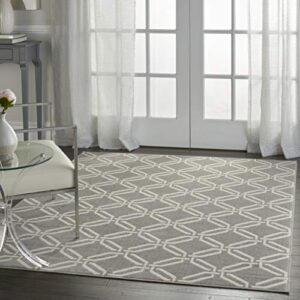 Nourison Jubilant Trellis Grey 5'3" x 7'3" Area -Rug, Easy -Cleaning, Non Shedding, Bed Room, Living Room, Dining Room, Kitchen (5x7)