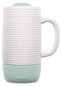 ello jane ceramic travel mug with handle, splash-resistant slider lid and built in coaster, perfect for coffee and tea, bpa free, dishwasher safe, yucca, 18oz