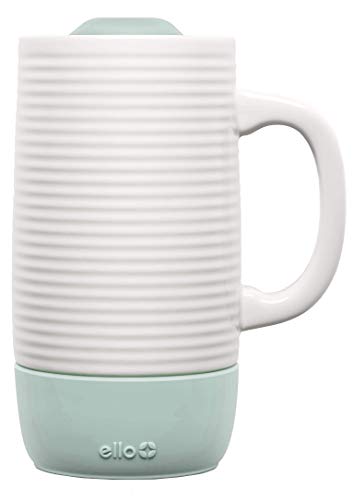 Ello Jane Ceramic Travel Mug with Handle, Splash-Resistant Slider Lid and Built in Coaster, Perfect for Coffee and Tea, BPA Free, Dishwasher Safe, Yucca, 18oz