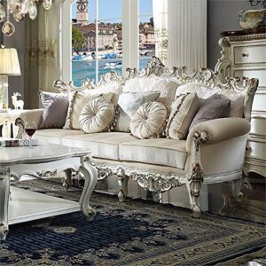 acme picardy ii sofa w/7 pillows - - fabric & antique pearl