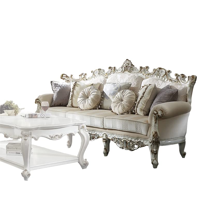 ACME Picardy II Sofa w/7 Pillows - - Fabric & Antique Pearl