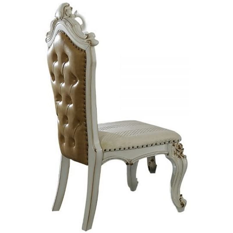 ACME Picardy Side Chair (Set-2) - - Fabric/PU & Antique Pearl