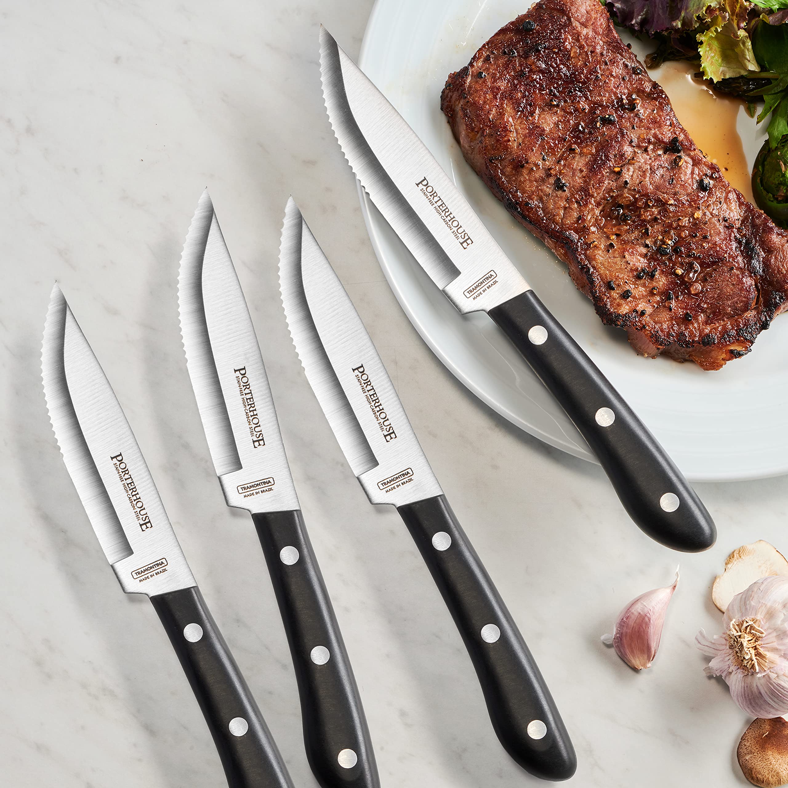 Tramontina Porterhouse 4-Piece High-Carbon Stainless Steel Steak Knife Set, 80000/009DS