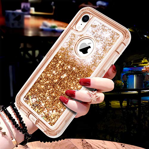 JAKPAK Case for iPhone XR Case Glitter Bling Sparkle for Girls Woman iPhone XR Case Heavy Duty Shockproof Full Body Protective Shell Hard PC Bumper and TPU Back Cover for iPhone XR 10R Rose Gold