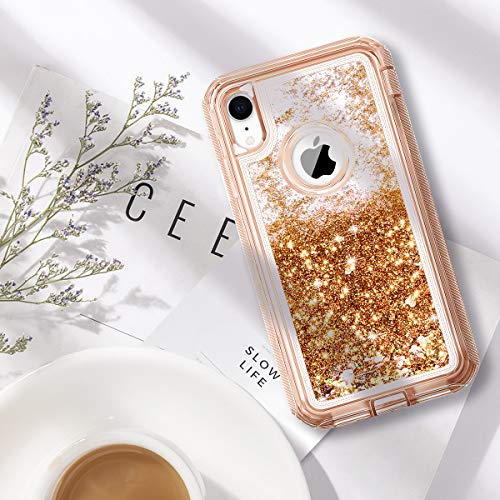 JAKPAK Case for iPhone XR Case Glitter Bling Sparkle for Girls Woman iPhone XR Case Heavy Duty Shockproof Full Body Protective Shell Hard PC Bumper and TPU Back Cover for iPhone XR 10R Rose Gold