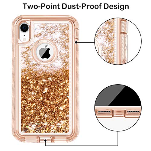 JAKPAK Case for iPhone XR Case Glitter Bling Sparkle for Girls Woman iPhone XR Case Heavy Duty Shockproof Full Body Protective Shell Hard PC Bumper and TPU Back Cover for iPhone XR 10R Rose Gold